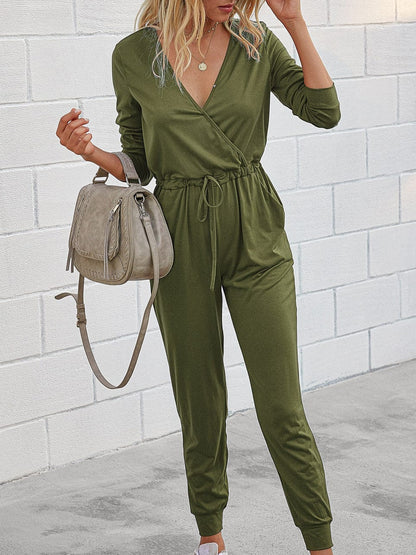 Jumpsuits Deep V-Neck Long Sleeve Slim Fit Jumpsuit for Women