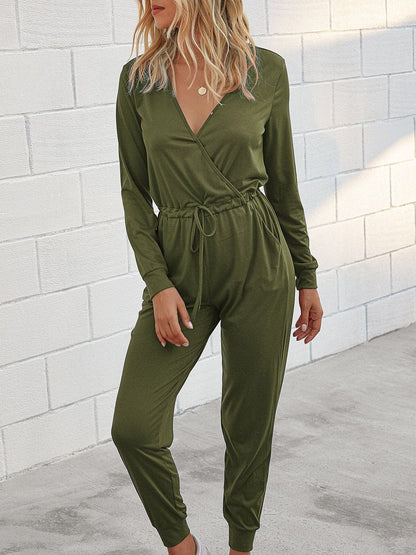 Jumpsuits Deep V-Neck Long Sleeve Slim Fit Jumpsuit for Women