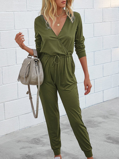 Jumpsuits Deep V-Neck Long Sleeve Slim Fit Jumpsuit for Women JUM2109021302MGRES Army_Green / S