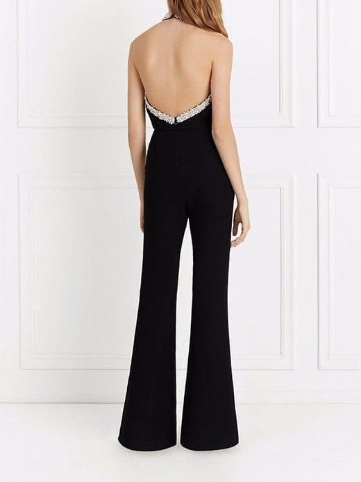 Jumpsuits Halter Sequin Stitching Pocket Jumpsuit for Women