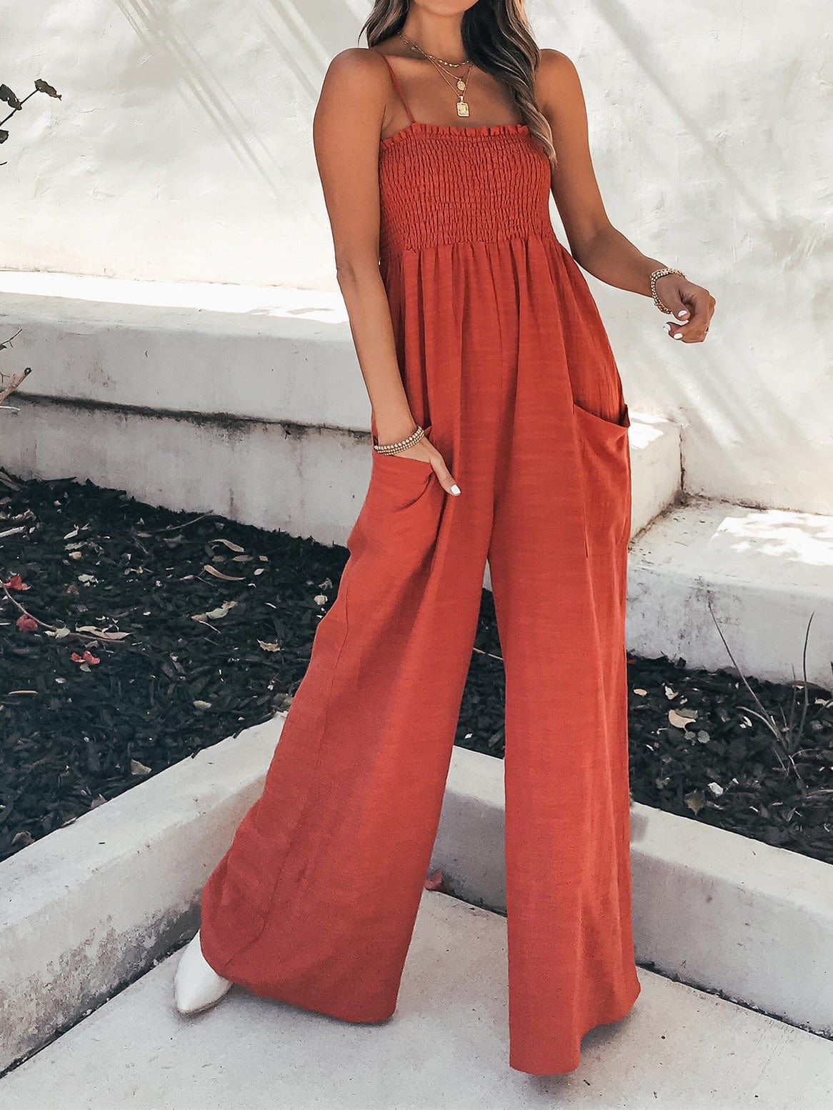 Jumpsuits Loose Sling Pocket Wide-Leg Jumpsuit for Women