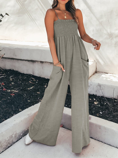 Jumpsuits Loose Sling Pocket Wide-Leg Jumpsuit for Women JUM2201181404GRAS Gray / S