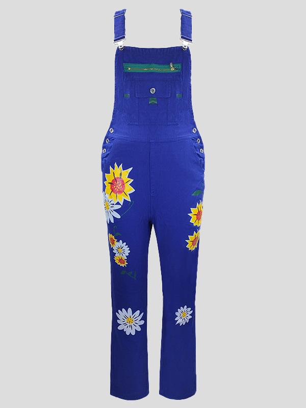 Jumpsuits Printed Pattern Pockets Denim Jumpsuit for Women