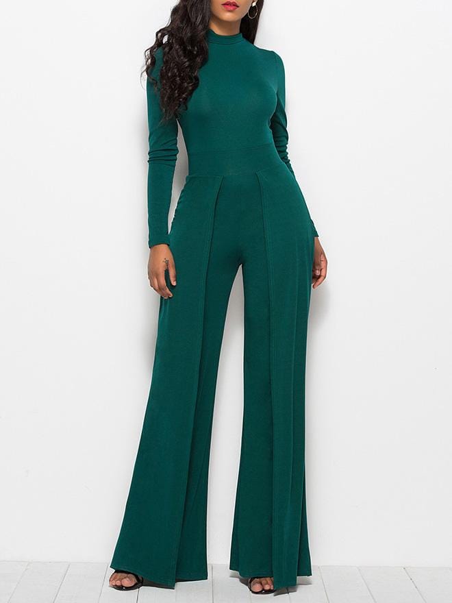 Jumpsuits Round Neck Long Sleeve Wide-Leg Jumpsuit for Women