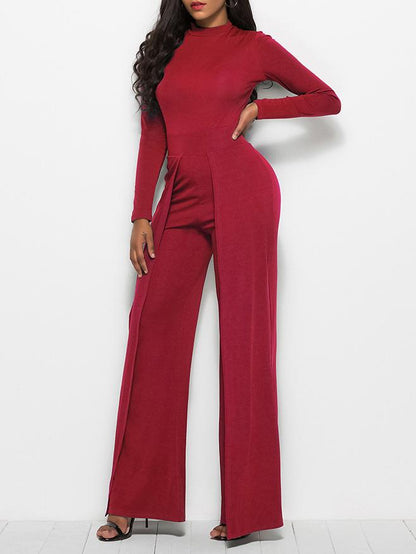 Jumpsuits Round Neck Long Sleeve Wide-Leg Jumpsuit for Women