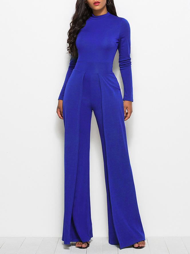 Jumpsuits Round Neck Long Sleeve Wide-Leg Jumpsuit for Women