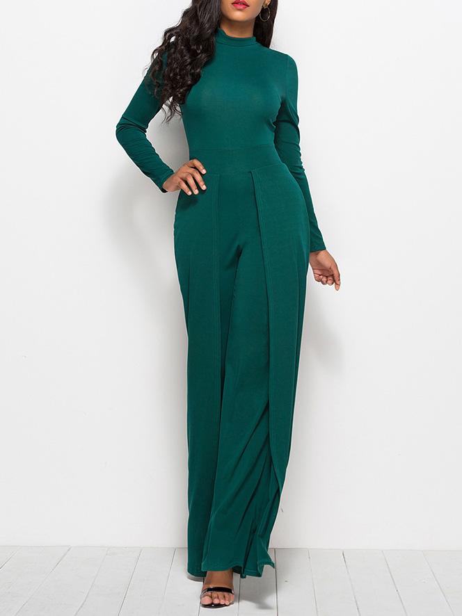 Jumpsuits Round Neck Long Sleeve Wide-Leg Jumpsuit for Women