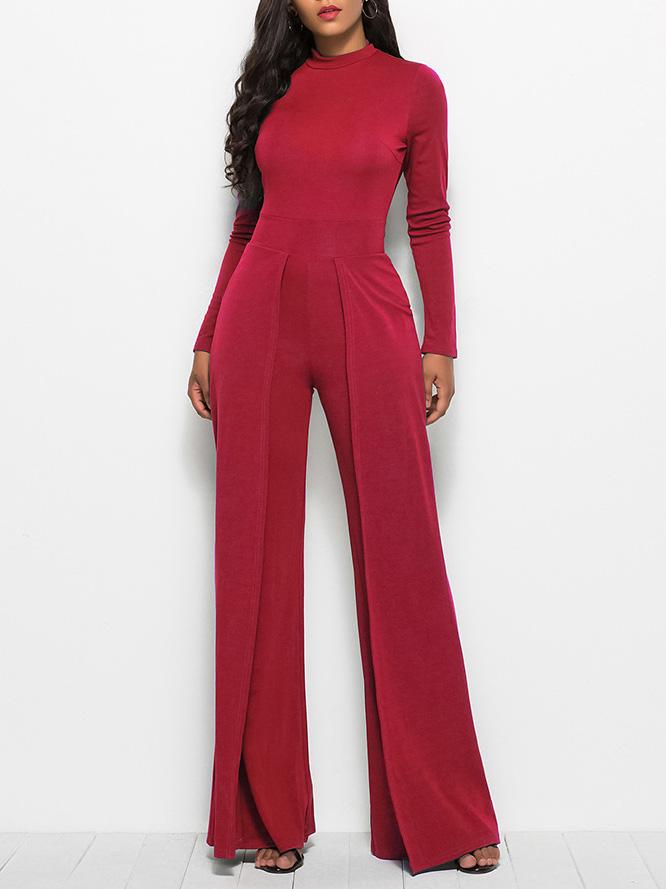 Jumpsuits Round Neck Long Sleeve Wide-Leg Jumpsuit for Women