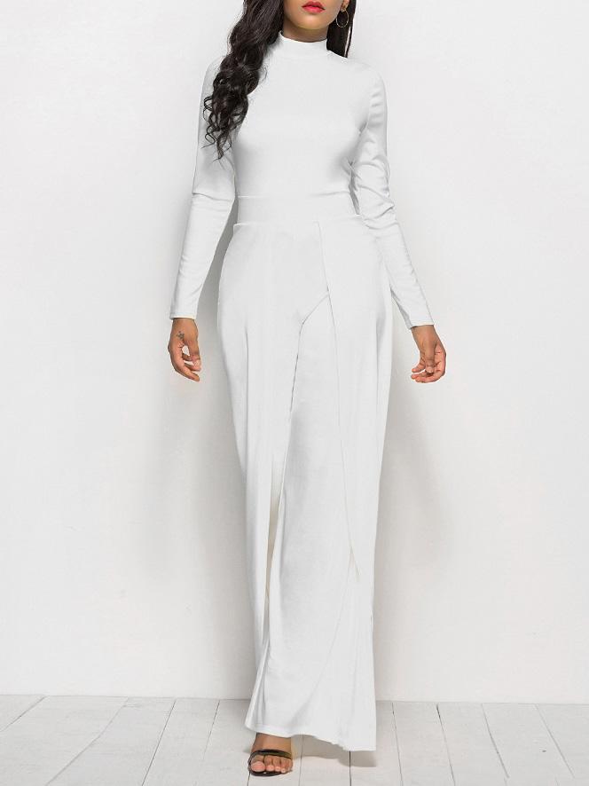 Jumpsuits Round Neck Long Sleeve Wide-Leg Jumpsuit for Women JUM2112151344WHIM White / M