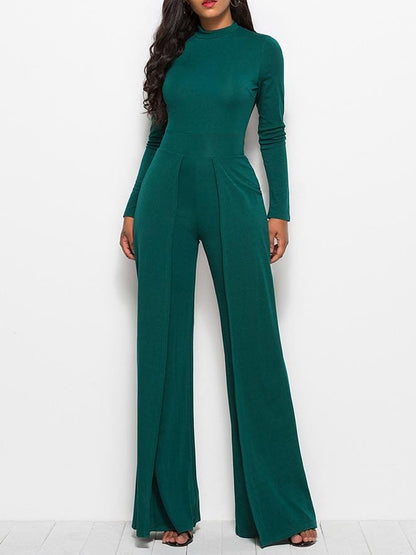 Jumpsuits Round Neck Long Sleeve Wide-Leg Jumpsuit for Women JUM2112151344BGREM Dark_Green / M