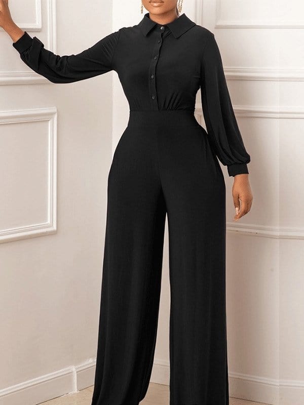 Jumpsuits Single-Breasted Long Sleeve Straight Slim Fit Jumpsuit for Women