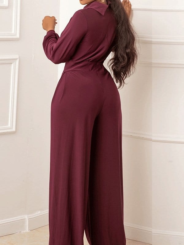 Jumpsuits Single-Breasted Long Sleeve Straight Slim Fit Jumpsuit for Women