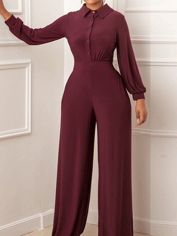 Jumpsuits Single-Breasted Long Sleeve Straight Slim Fit Jumpsuit for Women Set2110291273WREDS Wine_Red / S