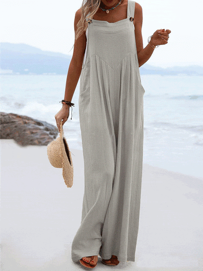 MsDressly Jumpsuits Solid Button Sling Pocket Wide-Leg Jumpsuit JUM2204081505GRAS