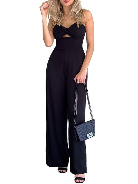 Jumpsuits Solid Hollow Bare Back Sleeveless Jumpsuit for Women JUM2202081412BLAS Black / S