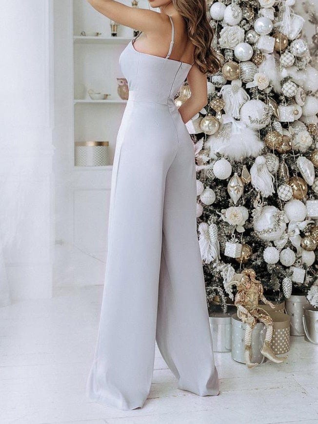 Jumpsuits Solid Sling V-Neck Wide-Leg Jumpsuit for Women