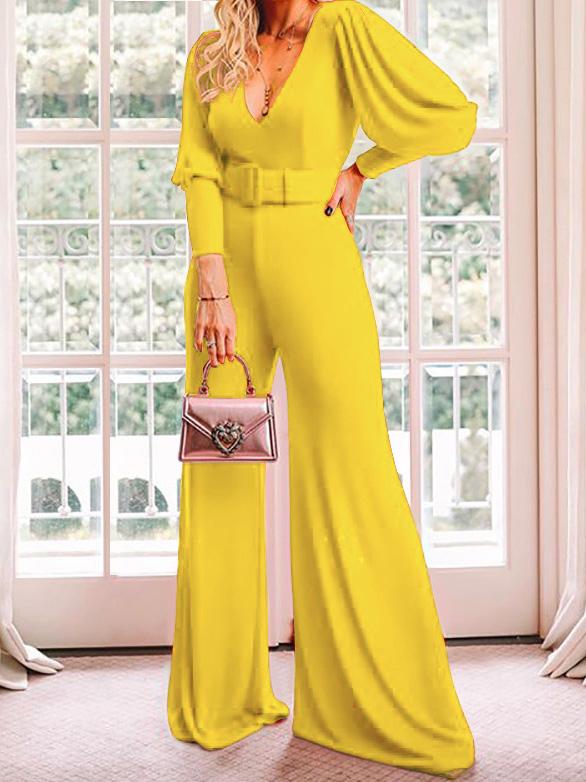 Jumpsuits V-Neck Long Sleeve High Waist Fashion Jumpsuit for Women