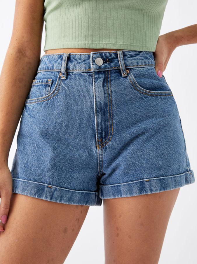 June Blue Denim Mom Shorts for Women