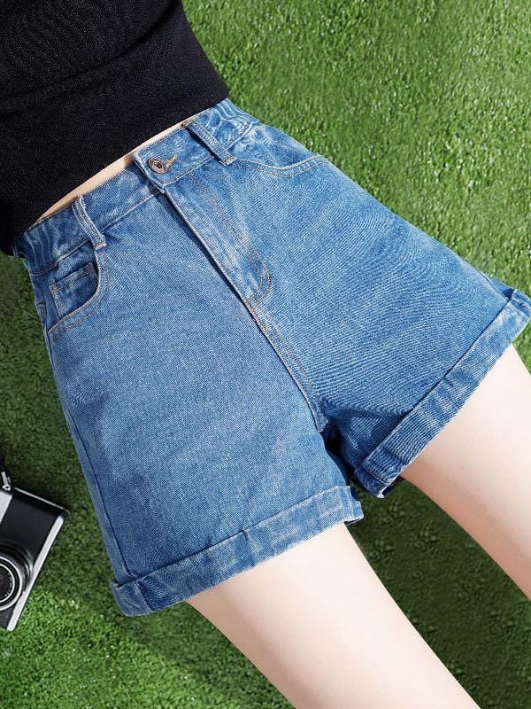 June Blue Denim Mom Shorts for Women