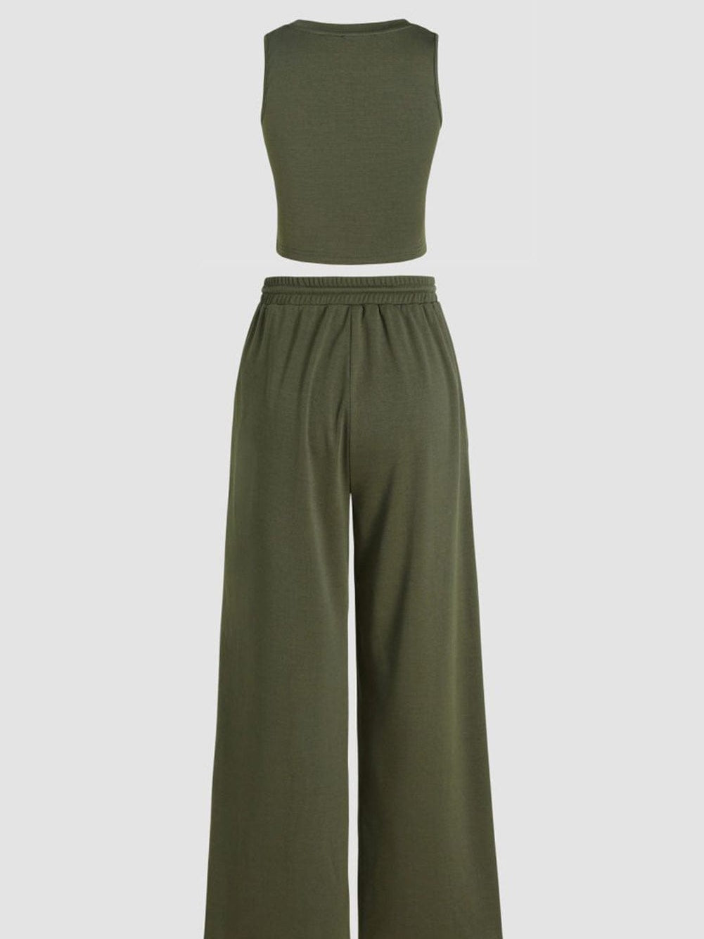 Jungle Green Chic Sleeveless Top and Wide Leg Pants Set