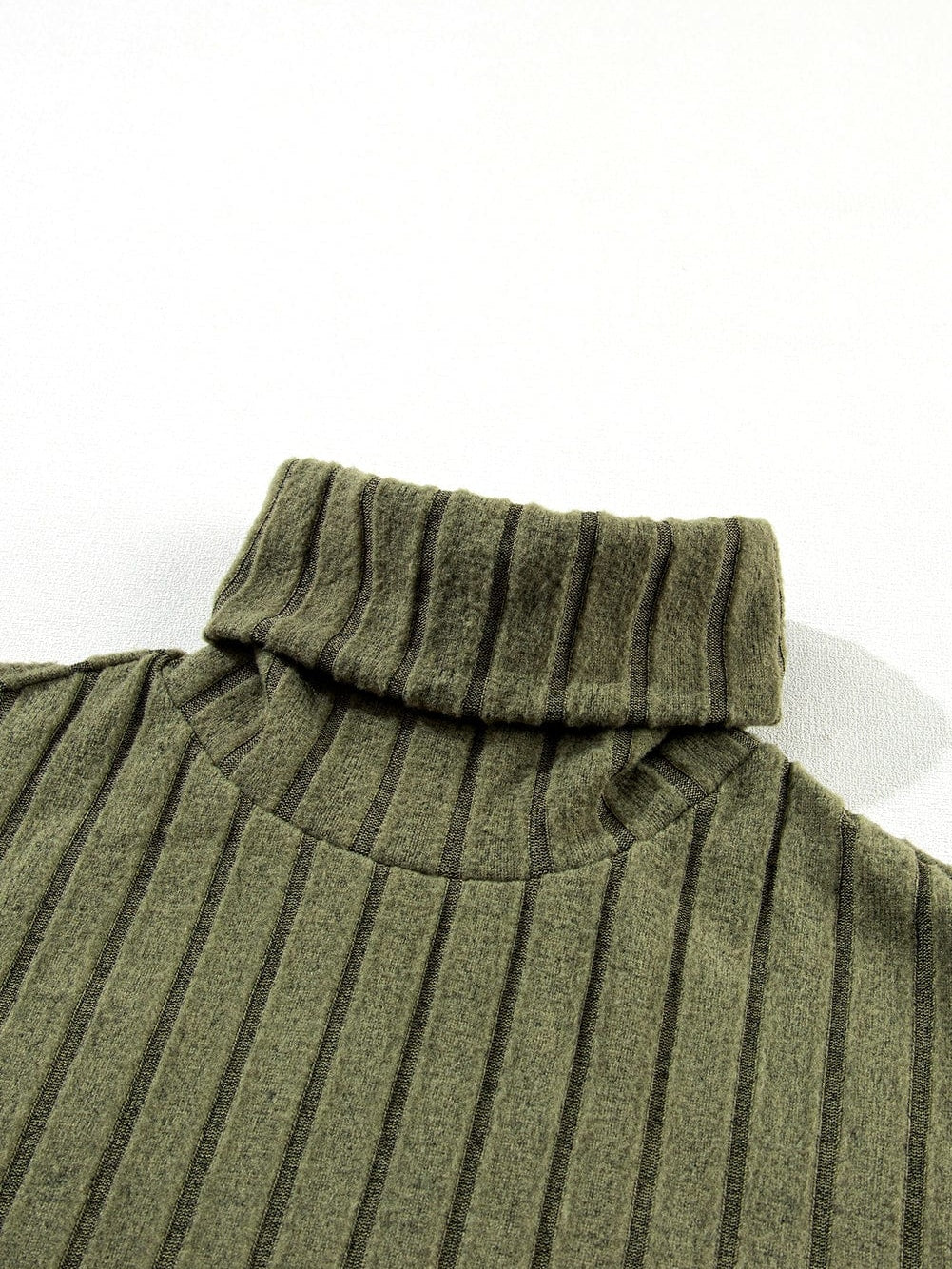 Jungle Green Ribbed Knit Cozy High Neck Two-Piece Pant Set