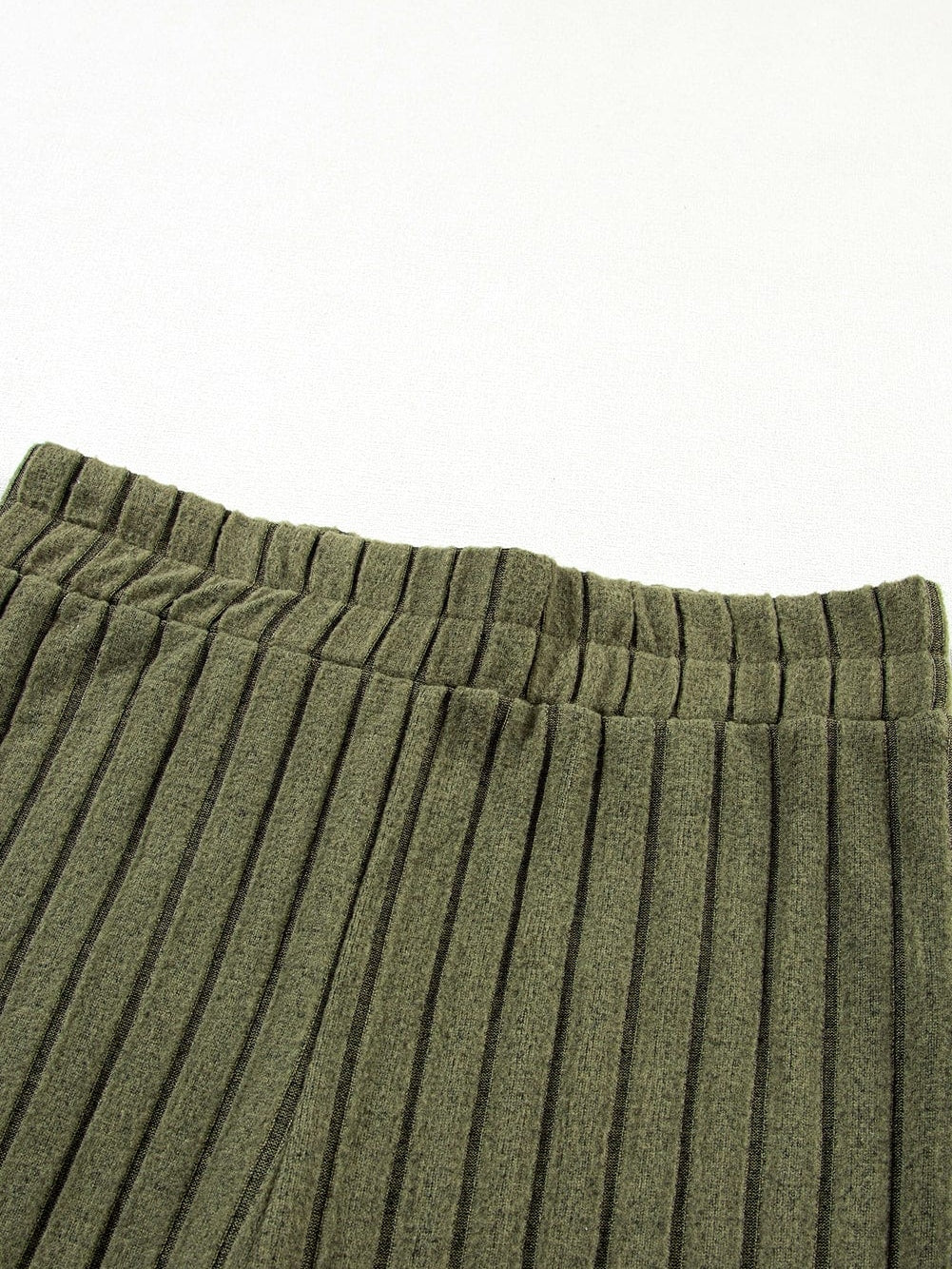 Jungle Green Ribbed Knit Cozy High Neck Two-Piece Pant Set