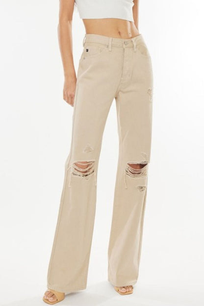 Kancan High-Rise Distressed Flare Jeans in Taupe 1.00E+14 Taupe / 24-Jan