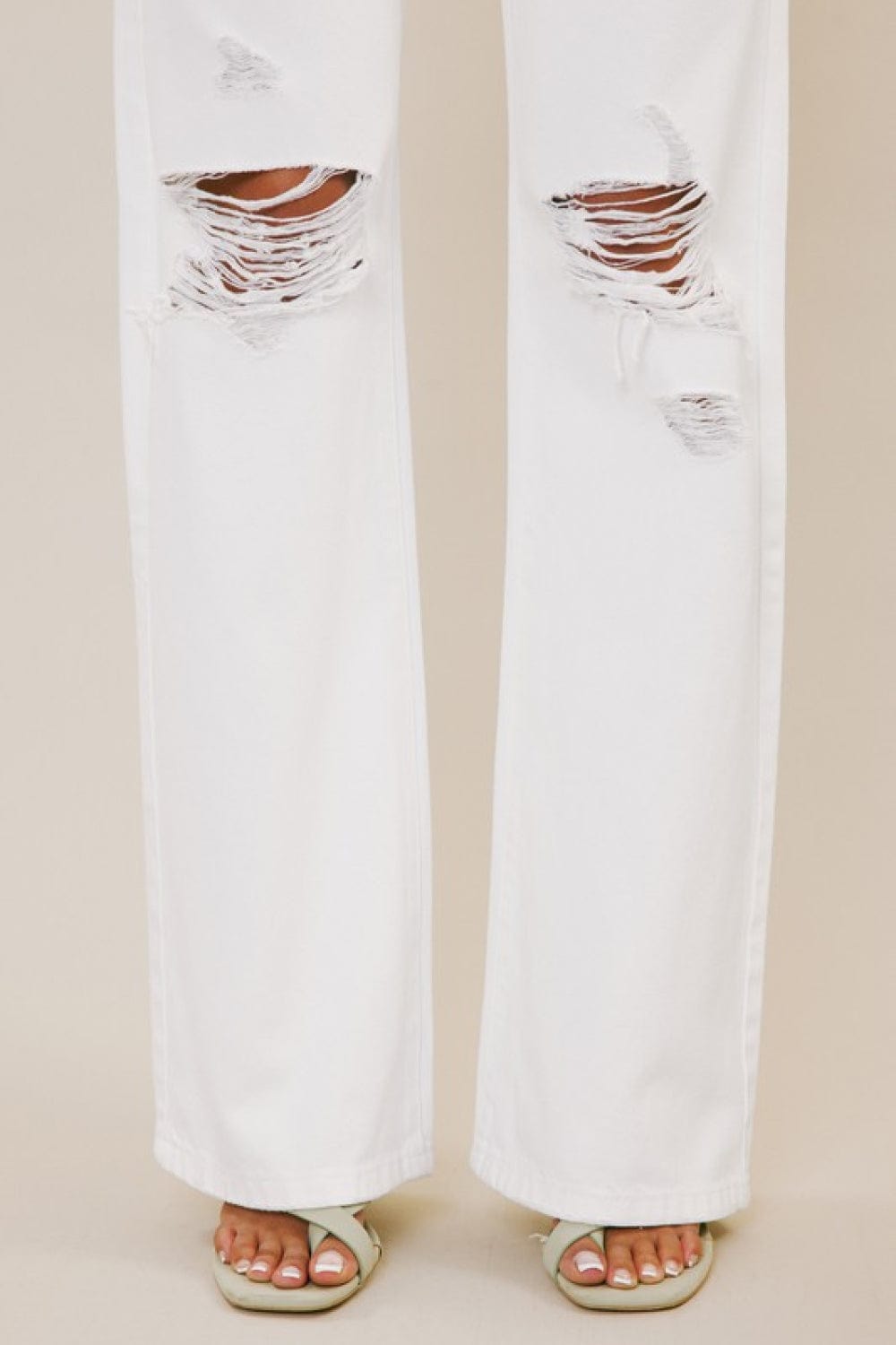 Kancan High-Rise Distressed Flare Jeans in White (Button-Fly)