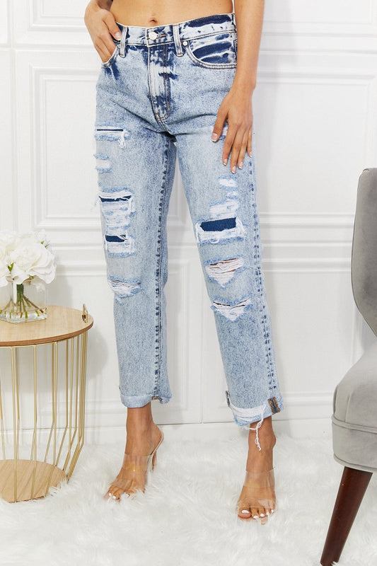 Kancan Kendra High Rise Distressed Straight Jeans MS231013021915F1(25) Light / 1(25)
