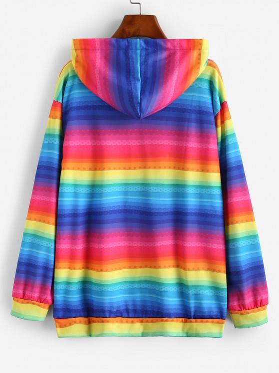 Kangaroo Pocket Drawstring Rainbow Stripes Hoodie