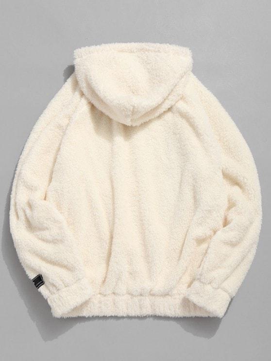 Kangaroo Pocket Plain Oversized Faux Fur Hoodie