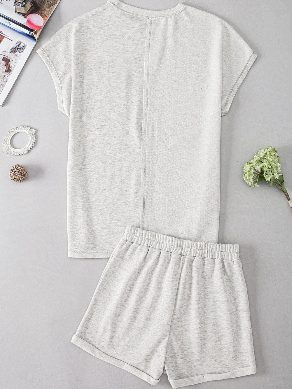 Khaki Colorblock Casual Tee and Shorts Set