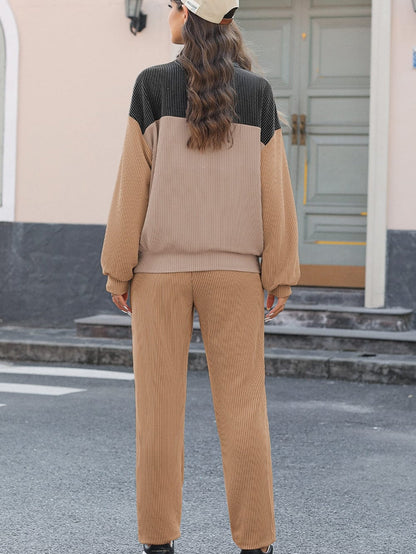 Khaki Colorblock Pullover and Jogger Pants Set