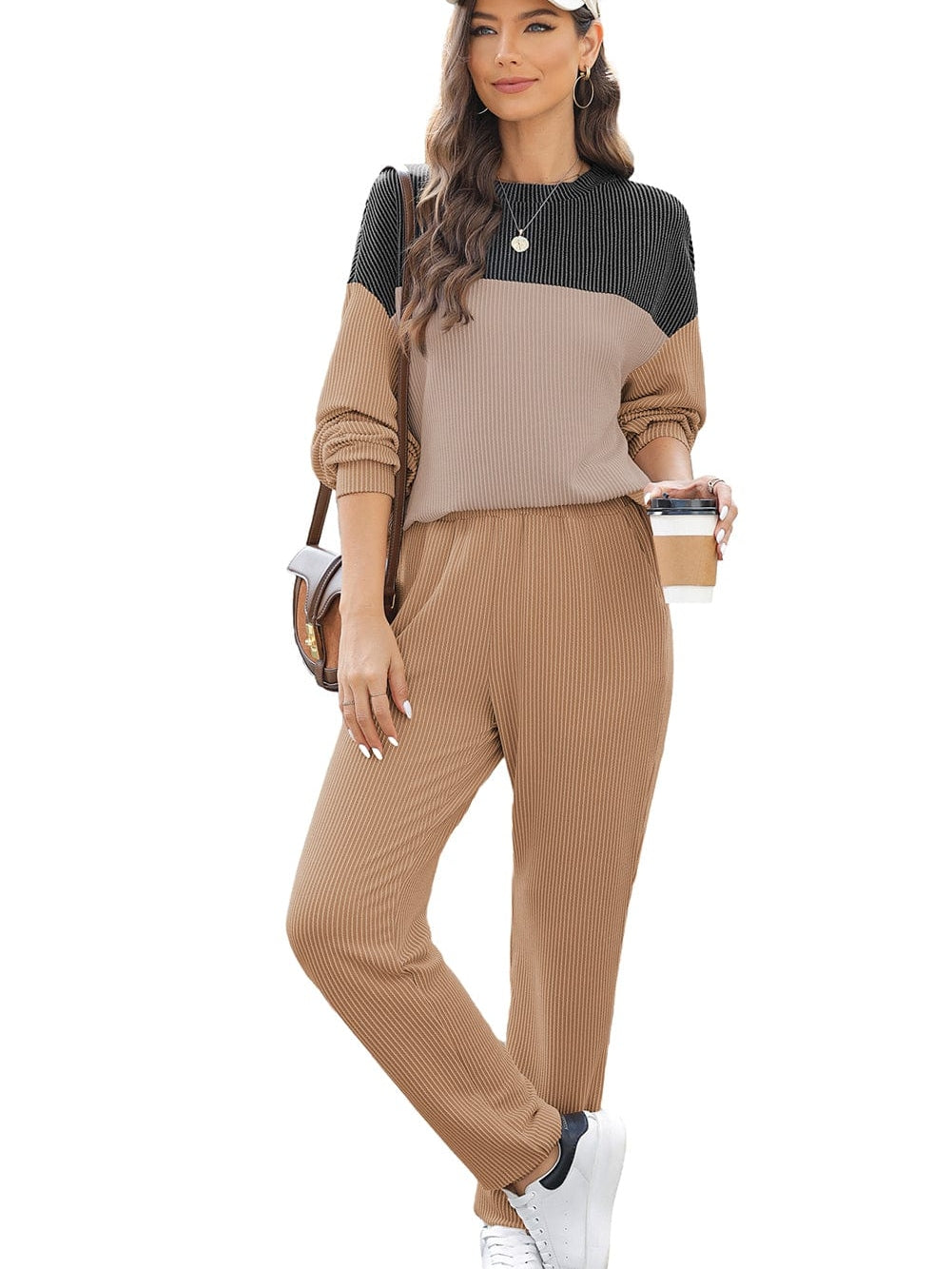 Khaki Colorblock Pullover and Jogger Pants Set