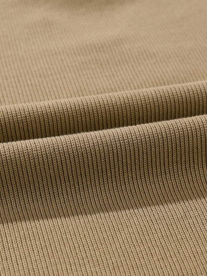 Khaki Ribbed Texture Lounge Set with Exposed Seams