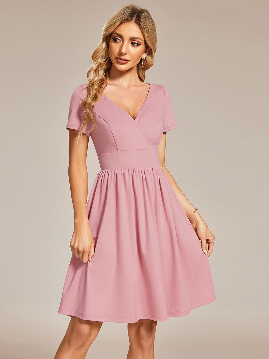 Knee Length V Ncek Knitted Wholesale Homecoming Cocktail Dresses EB01791DR0L Dusty Rose / 0L