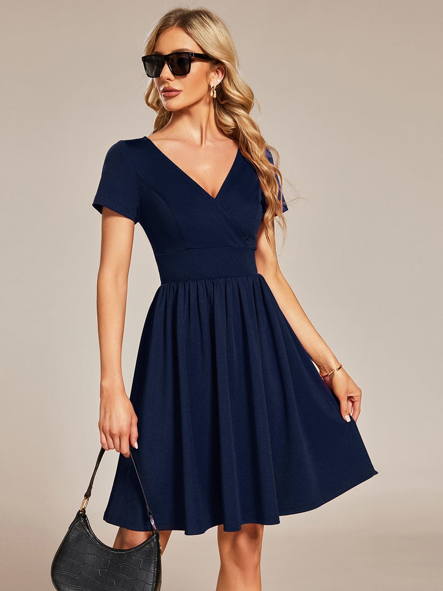 Knee Length V Ncek Knitted Wholesale Homecoming Cocktail Dresses EB01791NB0L Navy Blue / 0L