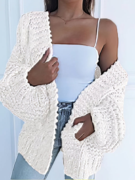 Knit Long Sleeve Loose Sweater Cardigan SWE2108071113WHIS White / 2 (S)