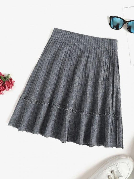 Knit Pintuck Frilled A Line Skirt temp2021880719 L / Grey
