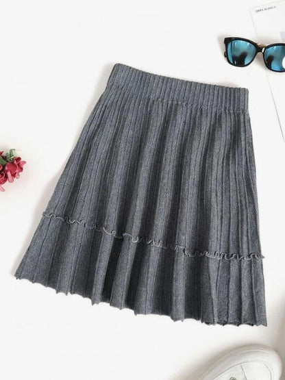 Knit Pintuck Frilled A Line Skirt