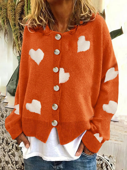 Knit Single-Breasted Heart Cardigan Sweater -Bishop SWE2109181183ORAS Orange / 2 (S)