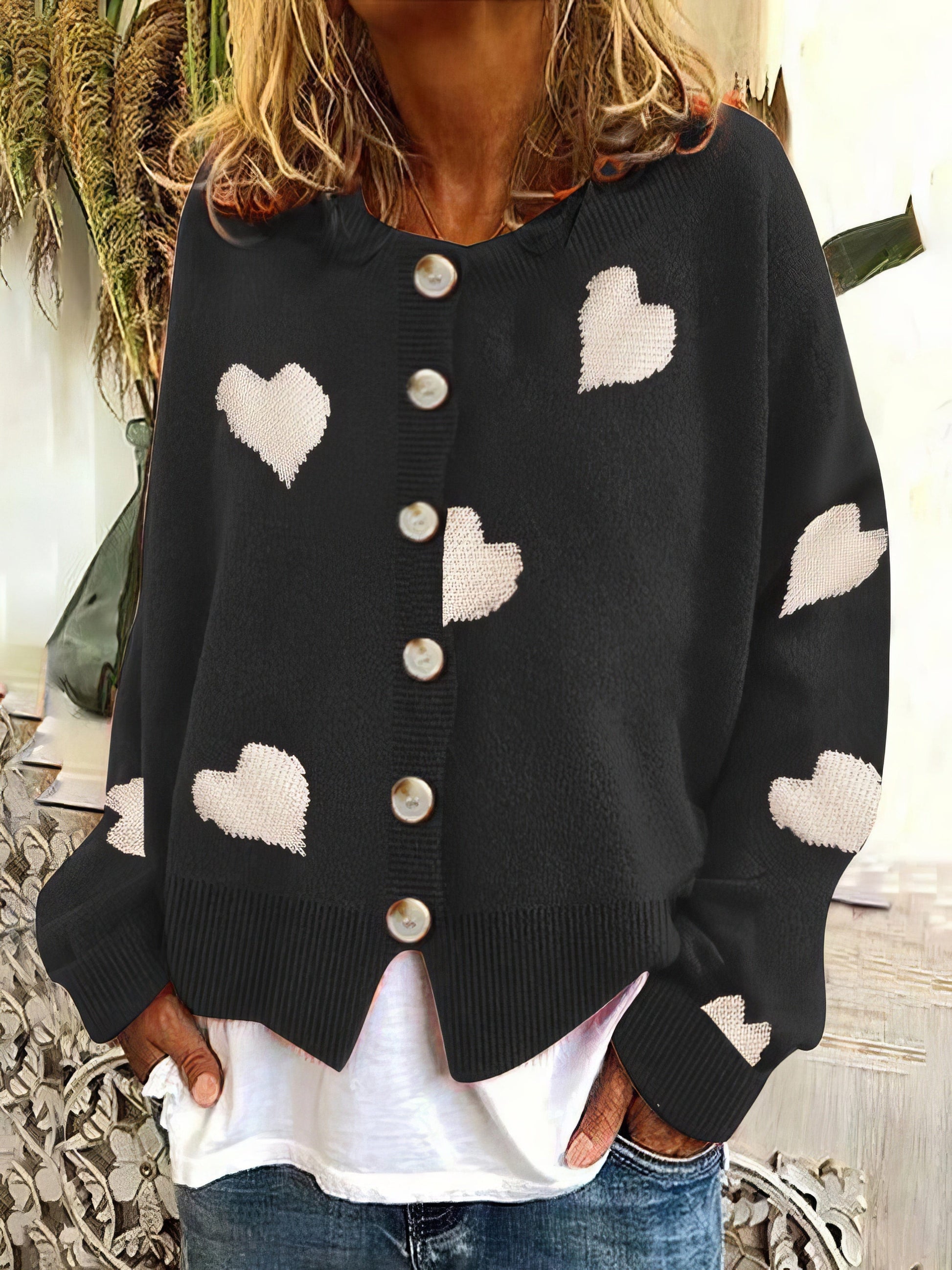 Knit Single-Breasted Heart Cardigan Sweater -Bishop SWE2109181183BLAS Black / 2 (S)