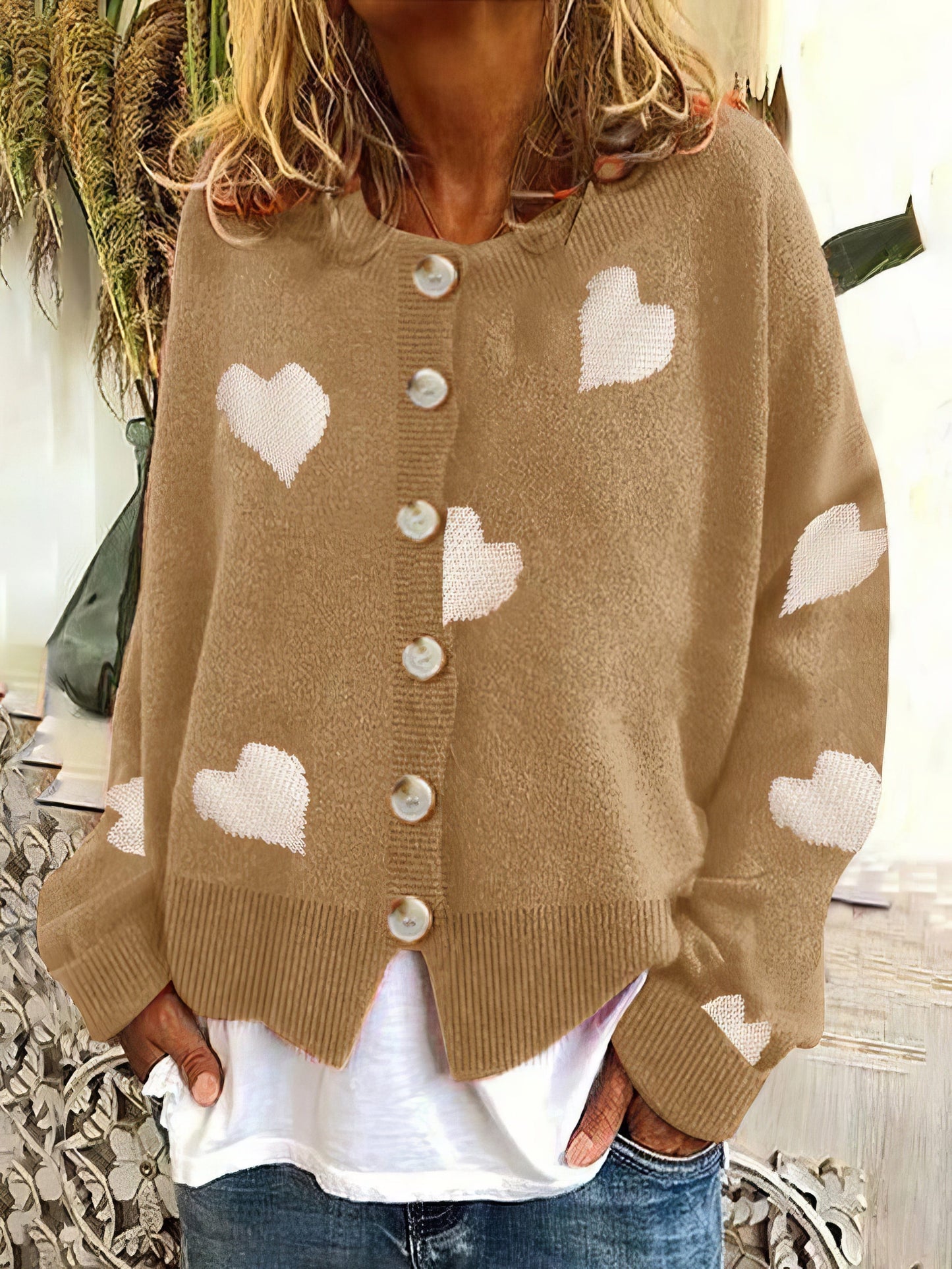 Knit Single-Breasted Heart Cardigan Sweater -Bishop cc1SWE2109181183KHAS Khaki / 2 (S)