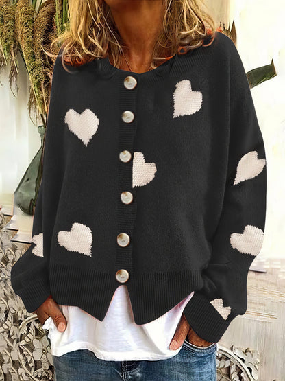 Knit Single-Breasted Heart Cardigan Sweater -Bishop cc1SWE2109181183BLAS Black / 2 (S)