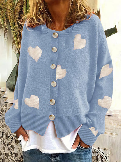 Knit Single-Breasted Heart Cardigan Sweater -Bishop