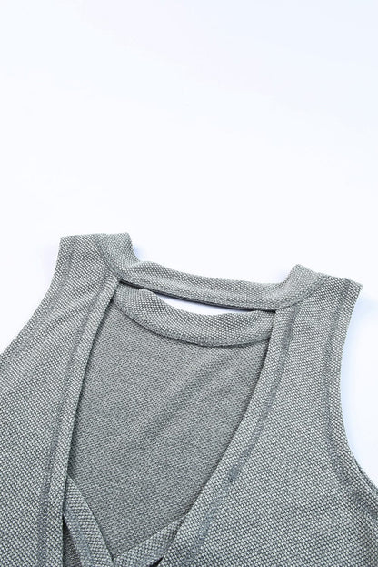 Knit Sleeveless Dress with Chic Gray Cut-out Back