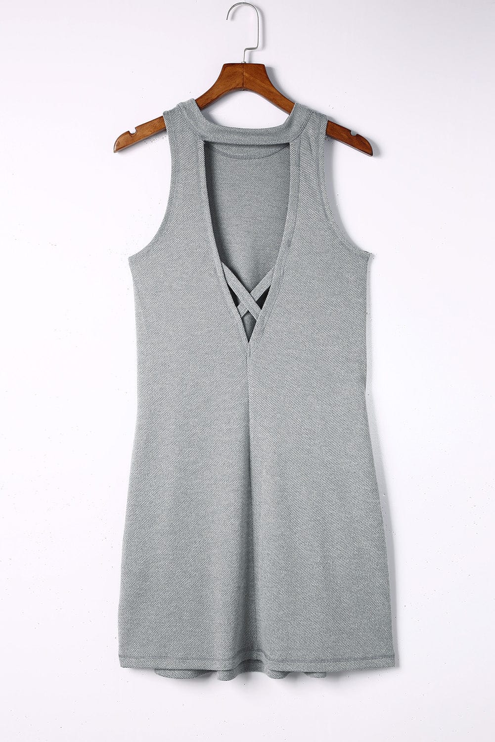 Knit Sleeveless Dress with Chic Gray Cut-out Back