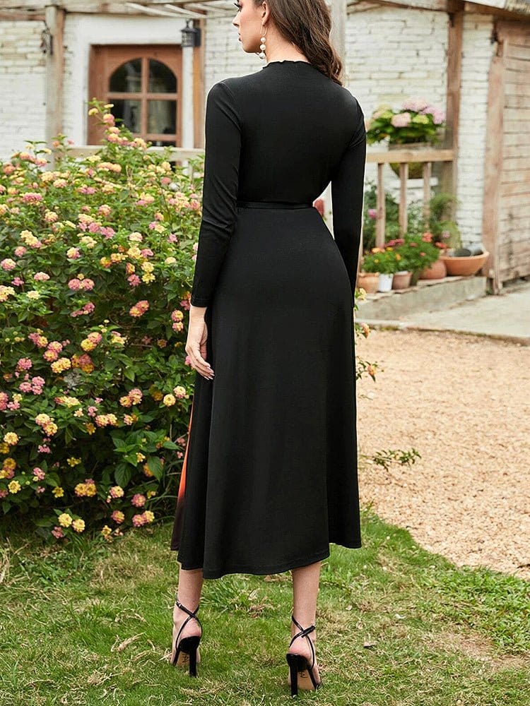 Knitted Patchwork Belt Midi Dress