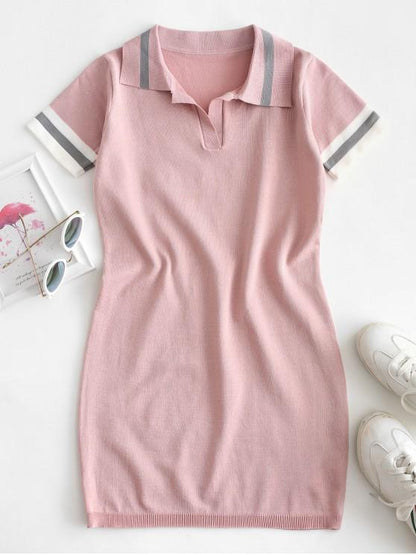 Knitted Stripes Panel Bodycon Dress DRE210303424PIN Pink / Free size