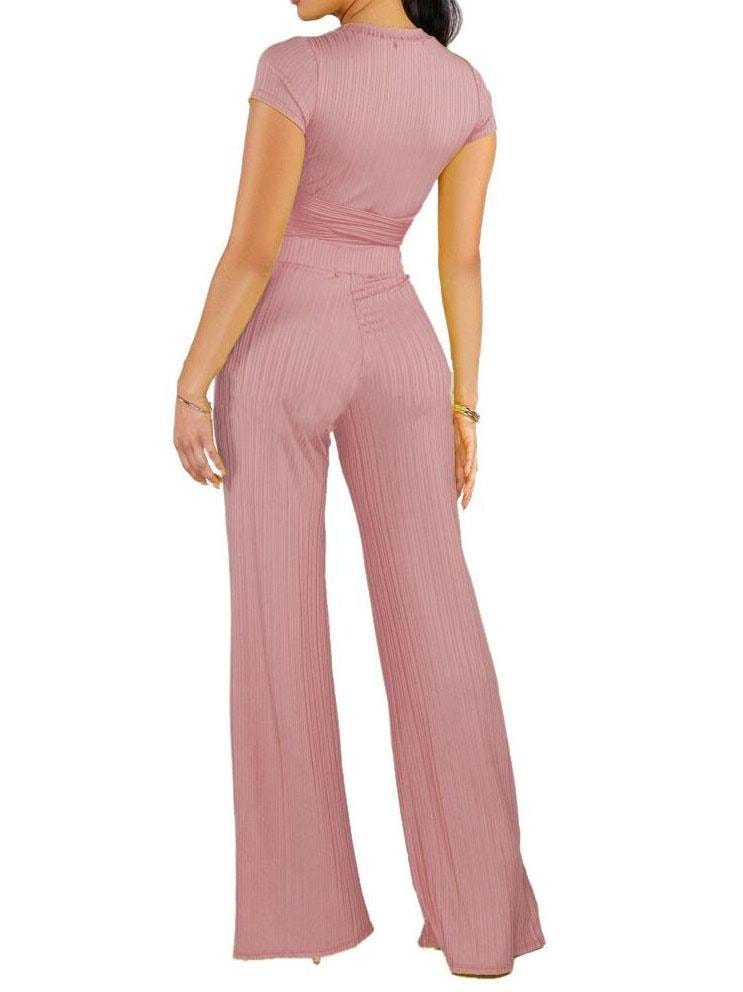 Knot Front Crop Top & Wide Leg Pants Set for Women